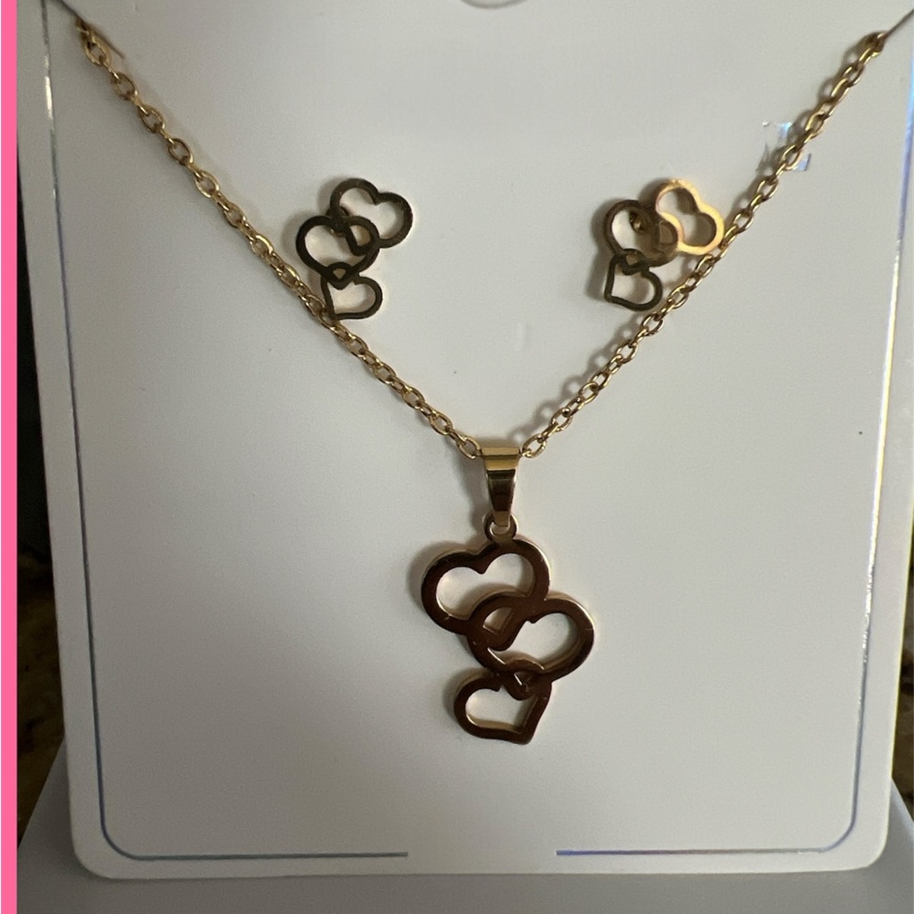 Gold Heart Necklace and Earring Set